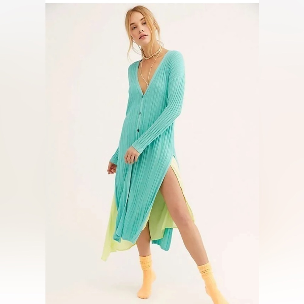 Free People Hudson Maxi Aqua Duster Cardigan